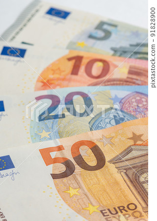 5, 10, 20, 50 euro banknotes. Money on white background 91828900