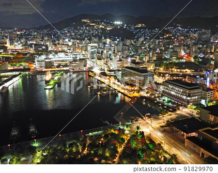 Night view aerial view from the beach of Nagasaki City Waterside Forest Park 91829970