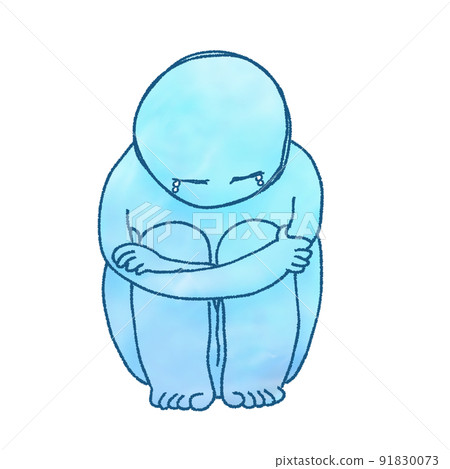 A person who crouches and hugs himself 91830073