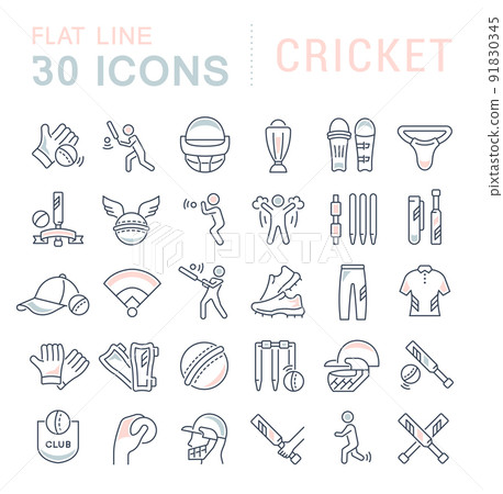 Set Vector Line Icons of Cricket. 91830345