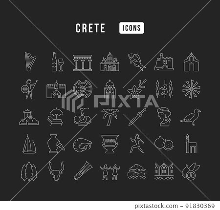 Set of linear icons of Crete 91830369