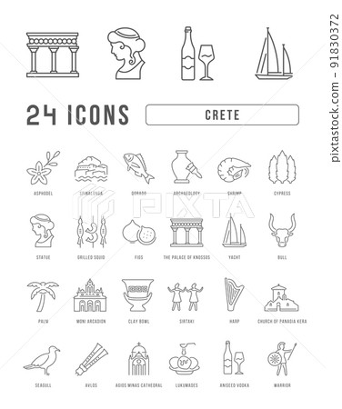 Set of linear icons of Crete 91830372