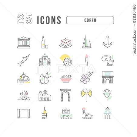 Set of linear icons of Corfu Set of linear icons of Corfu 91830460