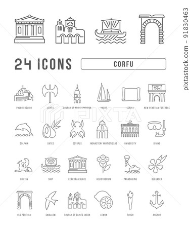 Set of linear icons of Corfu 91830463