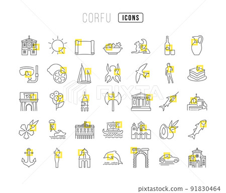 Set of linear icons of Corfu Set of linear icons of Corfu 91830464