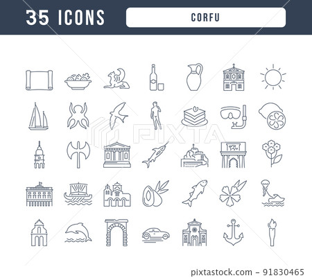 Set of linear icons of Corfu Set of linear icons of Corfu 91830465