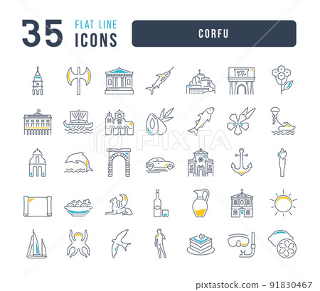 Set of linear icons of Corfu Set of linear icons of Corfu 91830467