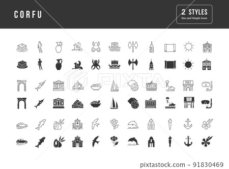 Set of simple icons of Corfu 91830469