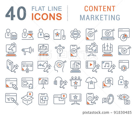 Set Vector Line Icons of Content Marketing Set Vector Line Icons of Content Marketing 91830485