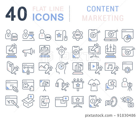 Set Vector Line Icons of Content Marketing 91830486