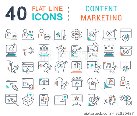 Set Vector Line Icons of Content Marketing 91830487