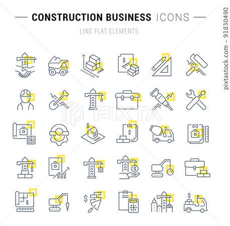 Set Vector Line Icons of Construction Business 91830490
