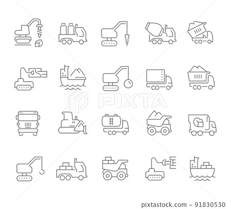 Set Vector Line Icons of Construction Transport 91830530