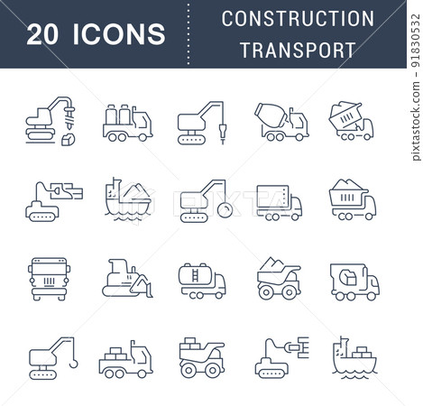Set Vector Line Icons of Construction Transport Set Vector Line Icons of Construction Transport 91830532