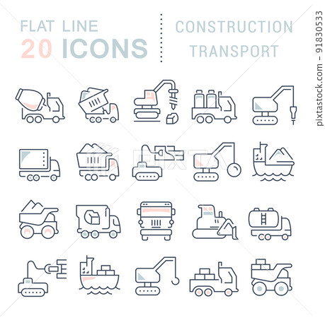Set Vector Line Icons of Construction Transport Set Vector Line Icons of Construction Transport 91830533