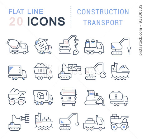 Set Vector Line Icons of Construction Transport Set Vector Line Icons of Construction Transport 91830535