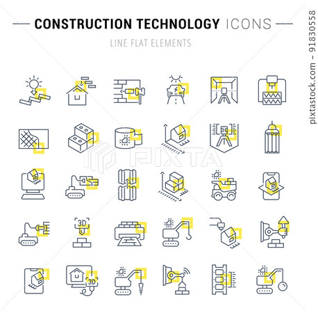 Set Vector Line Icons of Construction Technology 91830558