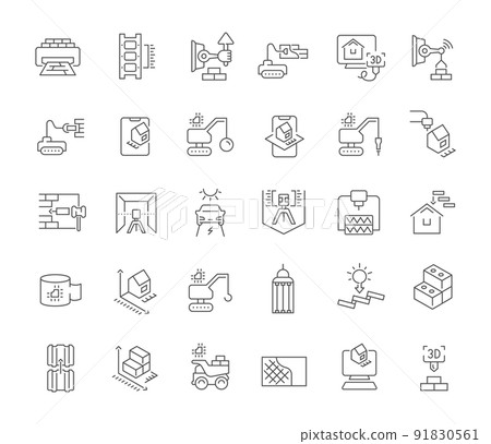 Set Vector Line Icons of Construction Technology Set Vector Line Icons of Construction Technology 91830561