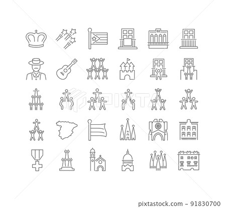 Set of linear icons of Castellers De Vilafranca Set of linear icons of Castellers De Vilafranca 91830700