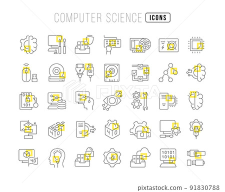 Set of linear icons of Computer Science - Stock Illustration [91830788 ...
