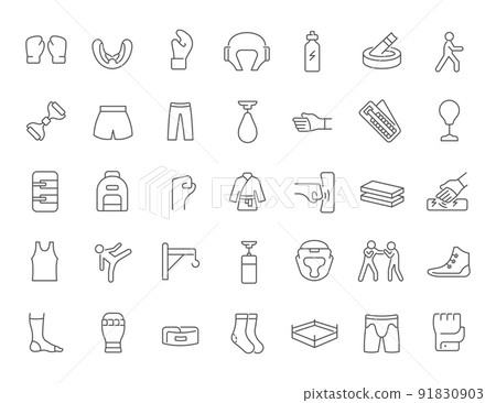 Set Vector Line Icons of Combat Sport. Set Vector Line Icons of Combat Sport. 91830903