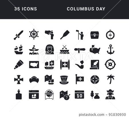 Set of simple icons of Columbus Day Set of simple icons of Columbus Day 91830930