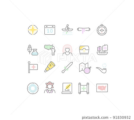 Set Vector Line Icons of Columbus Day Set Vector Line Icons of Columbus Day 91830932