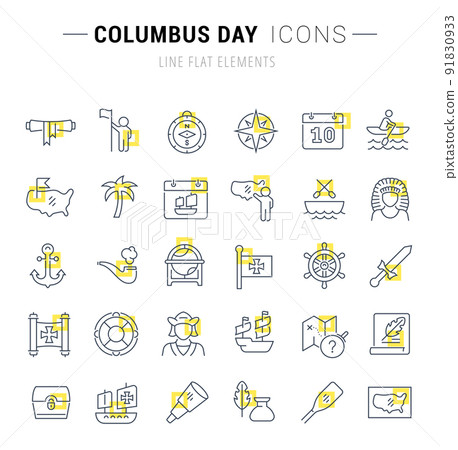 Set Vector Line Icons of Columbus Day Set Vector Line Icons of Columbus Day 91830933