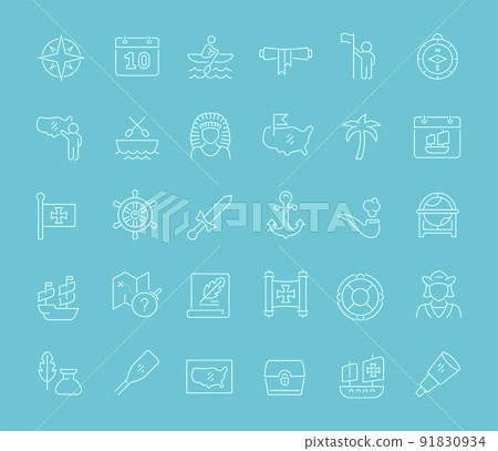 Set Vector Line Icons of Columbus Day Set Vector Line Icons of Columbus Day 91830934