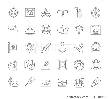 Set Vector Line Icons of Columbus Day Set Vector Line Icons of Columbus Day 91830935
