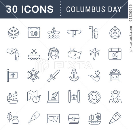 Set Vector Line Icons of Columbus Day Set Vector Line Icons of Columbus Day 91830936