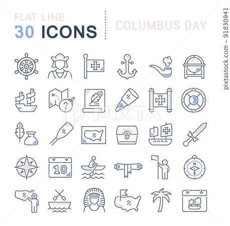 Set Vector Line Icons of Columbus Day 91830941