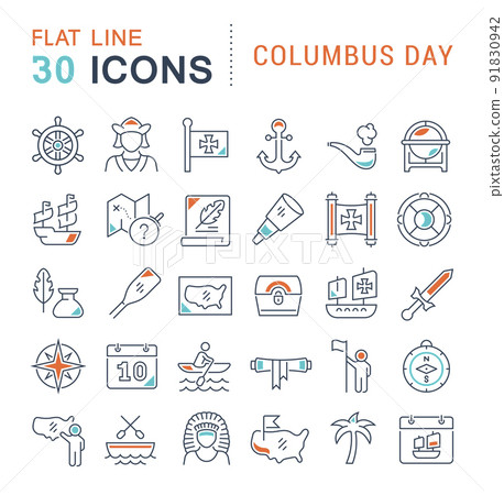 Set Vector Line Icons of Columbus Day Set Vector Line Icons of Columbus Day 91830942