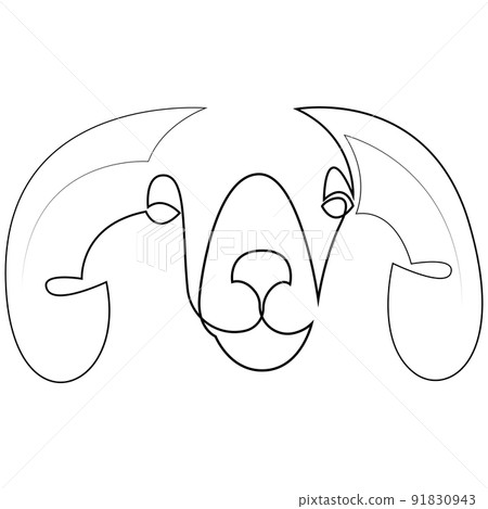 The head of a ram drawn in one line. Continuous line. Agriculture. Minimalistic style logo illustration. Vector illustration. 91830943