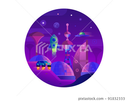 Futurist City on Space Icon in Gradient Design 91832333