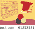 Travel to Spain template vector with names of famous Spanish landmarks 91832381