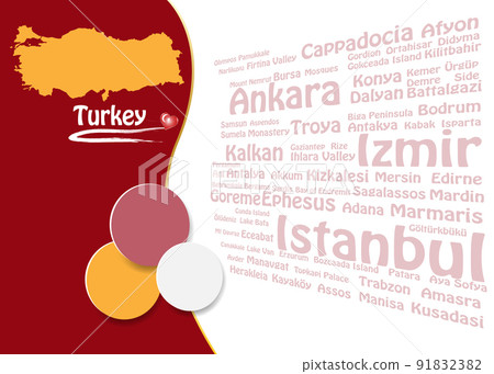 Travel to Turkey template vector with Turkish landmarks names. 91832382