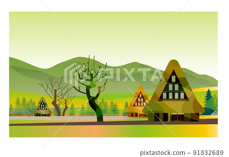 An old folk house that weaves the beautiful four seasons of Japan. The gentle taste of Japanese houses is embossed. With background 91832689