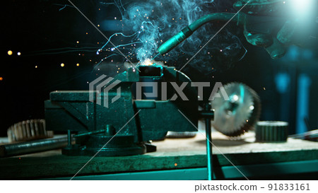 Welder welding technical steel, detail shot. Welder welding technical steel, detail shot. 91833161