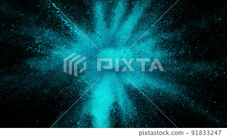 Blue Colored powder explosion. 91833247