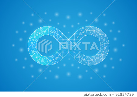 Infinity low poly symbol with white connected dots. 3d geometric polygonal Endlessness. Forever, unlimited design vector illustration. 91834759