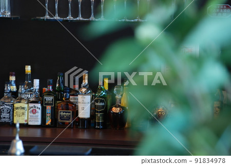 Bar lounge liquor shelf Bar lounge liquor shelf 91834978