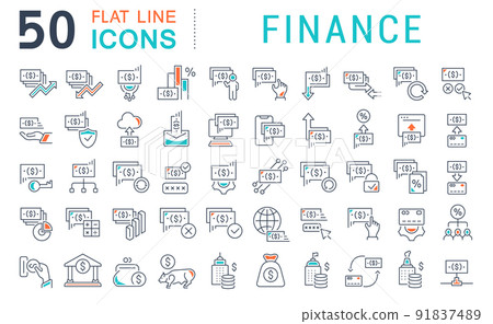 Set of vector line icons of finance for modern concepts, web and apps. 91837489
