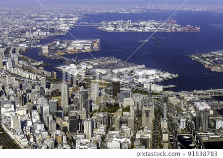 Aerial view of Rokko Island from the sky above Kobe Sannomiya Aerial view of Rokko Island from the sky above Kobe Sannomiya 91838783