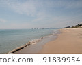 Aerial view of beautiful landscape, tourism boats, and people swimming on the sea, Vietnam. Travel concept 91839954