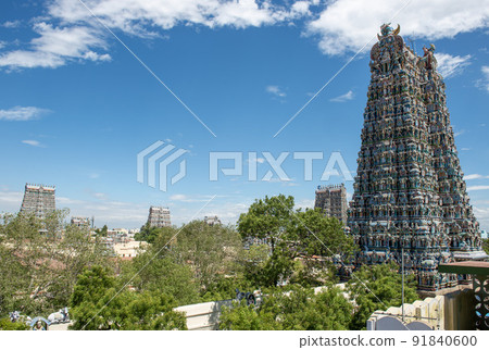 The beautiful Meenakshi Amman Temple in Madurai in the south Indian state of Tamil Nadu  - close up of idols and decoration 91840600