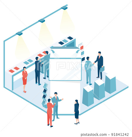 展會上流行展位的等距插圖 91841242