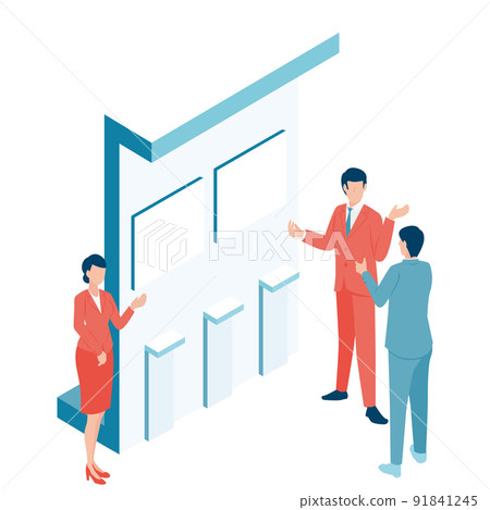 Isometric illustrations for business negotiations at the booth at the exhibition 91841245