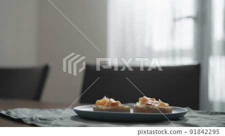 bruschettas with cream cheese and smoked salmon bruschettas with cream cheese and smoked salmon 91842295