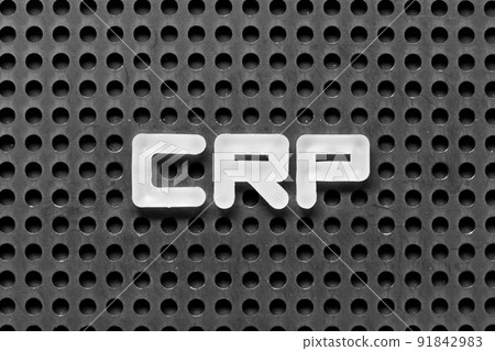White alphabet letter in word CRP (abbreviation of C-Reactive Protein Test) on black pegboard background White alphabet letter in word CRP (abbreviation of C-Reactive Protein Test) on black pegboard background 91842983